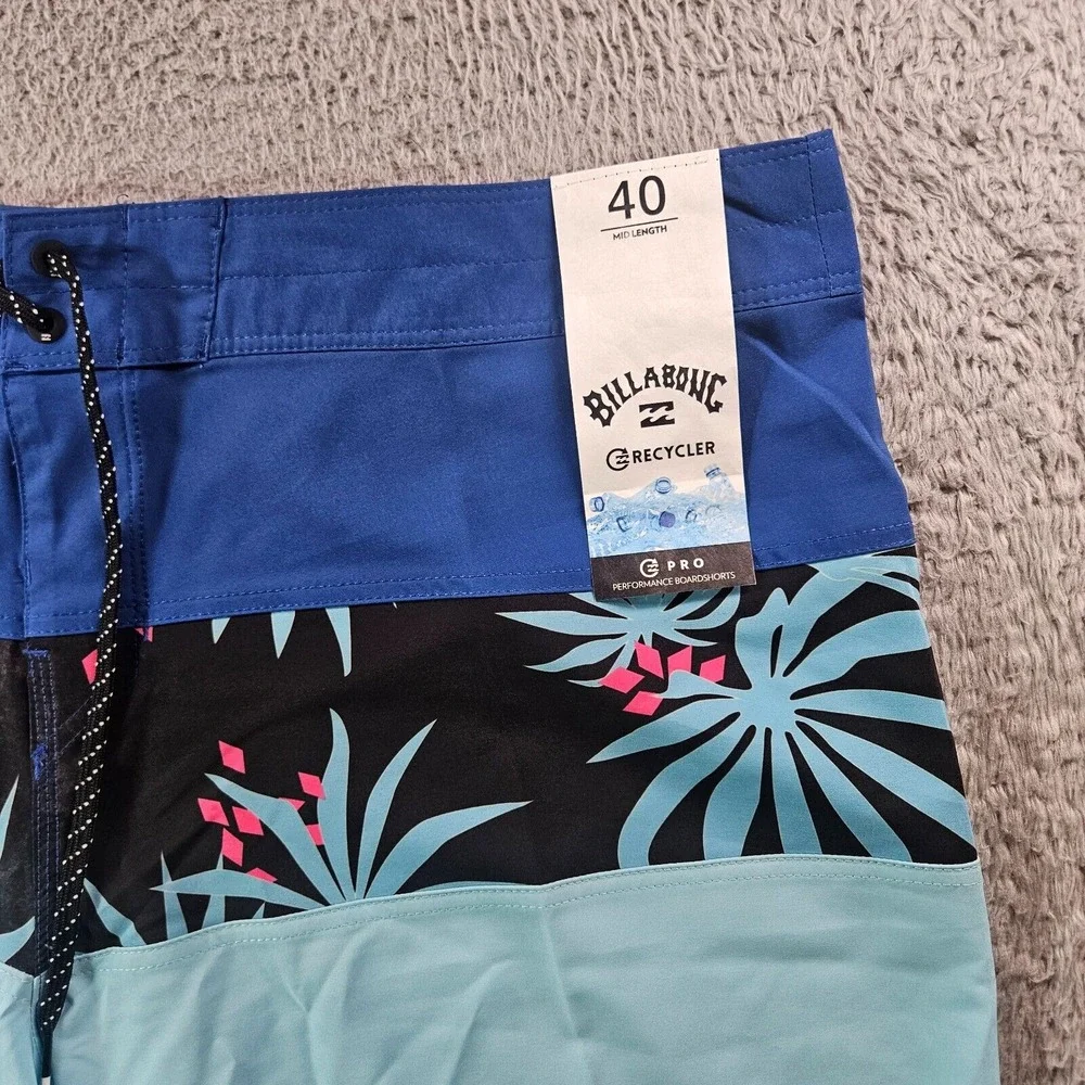 NWT Billabong Swim Trunks‎ Board Shorts Men's 40 - No Liner Palm Leaf Blue Black